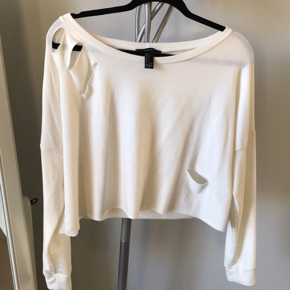 cropped white sweater / sweatshirt